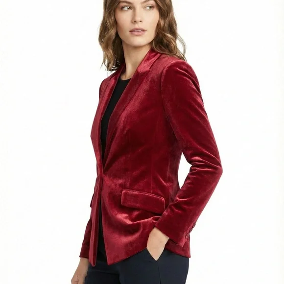 INC International Concepts Rich Red Velvet Blazer - Picture 2 of 7